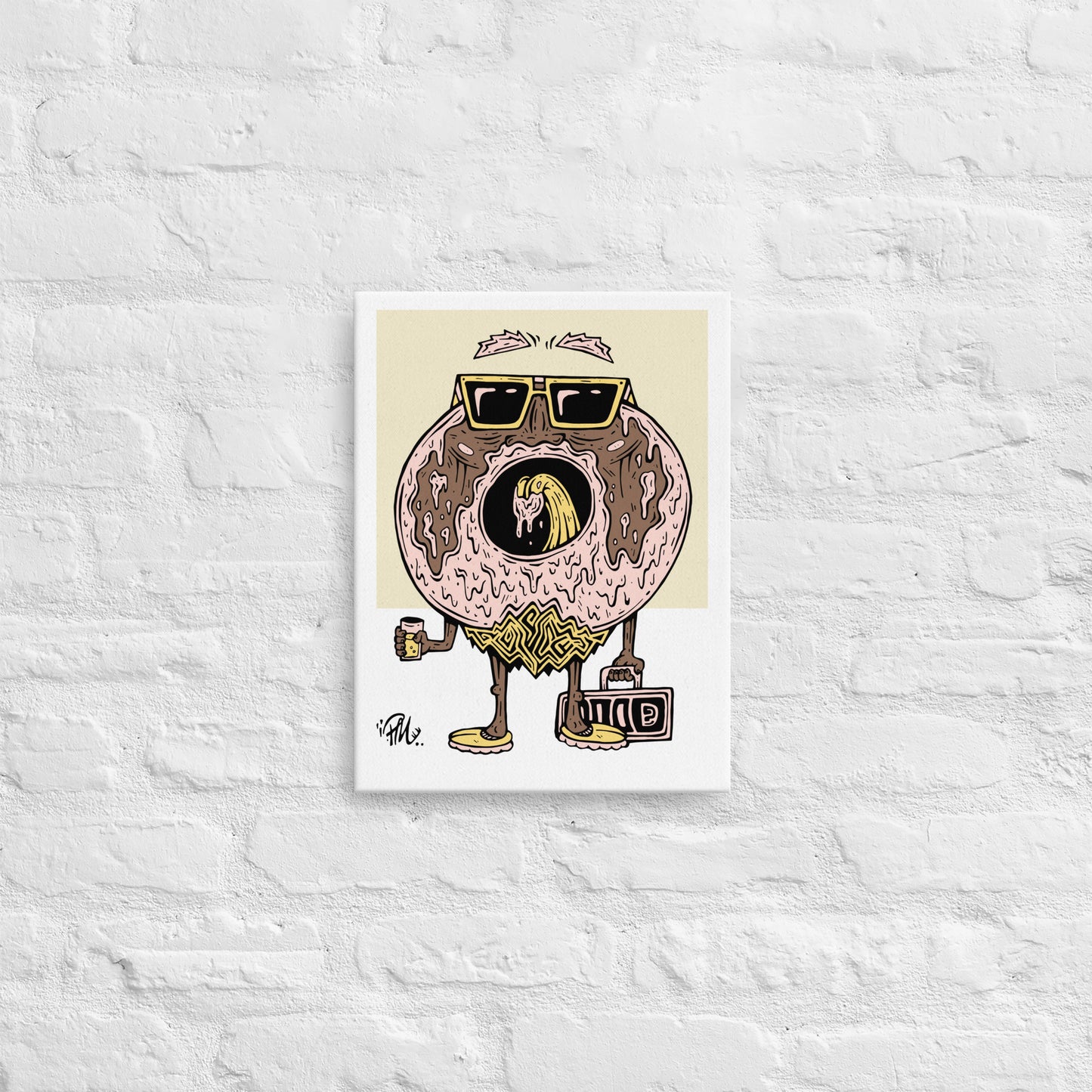 Chocolate Strawberry Donald Donut 12x16 Slim Canvas