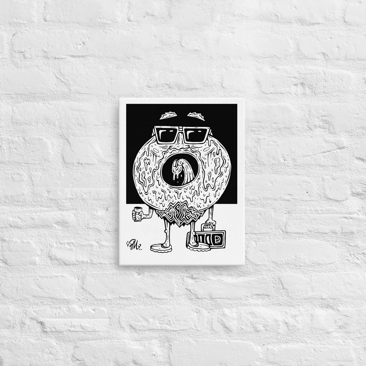 Black and White Donald Donut 12x16 Slim Canvas